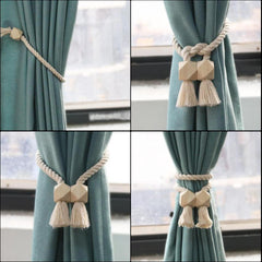 2pcs Hand Woven Wooden Magnetic Curtain Tiebacks for Bedroom and Living Room