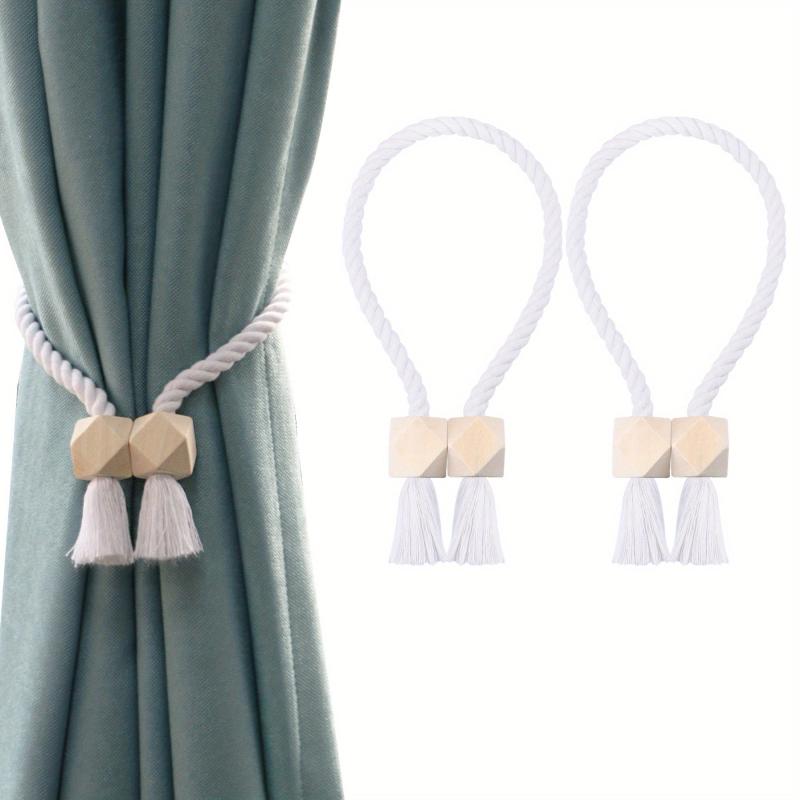 2pcs Hand Woven Wooden Magnetic Curtain Tiebacks for Bedroom and Living Room