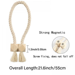 2pcs Hand Woven Wooden Magnetic Curtain Tiebacks for Bedroom and Living Room