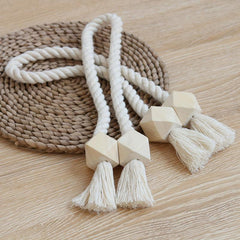 2pcs Hand Woven Wooden Magnetic Curtain Tiebacks for Bedroom and Living Room