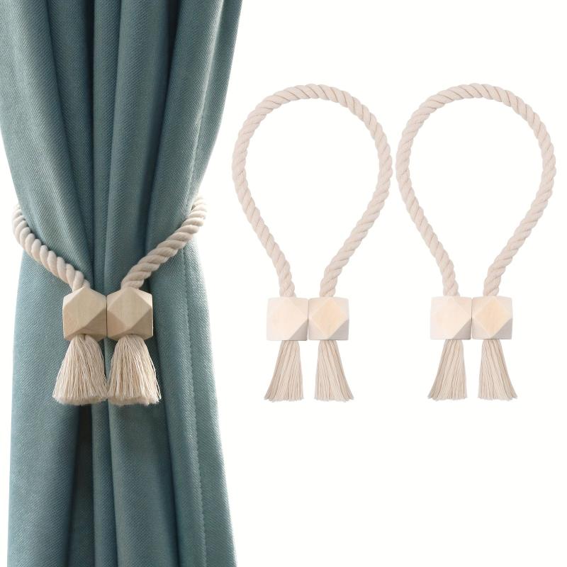 2pcs Hand Woven Wooden Magnetic Curtain Tiebacks for Bedroom and Living Room