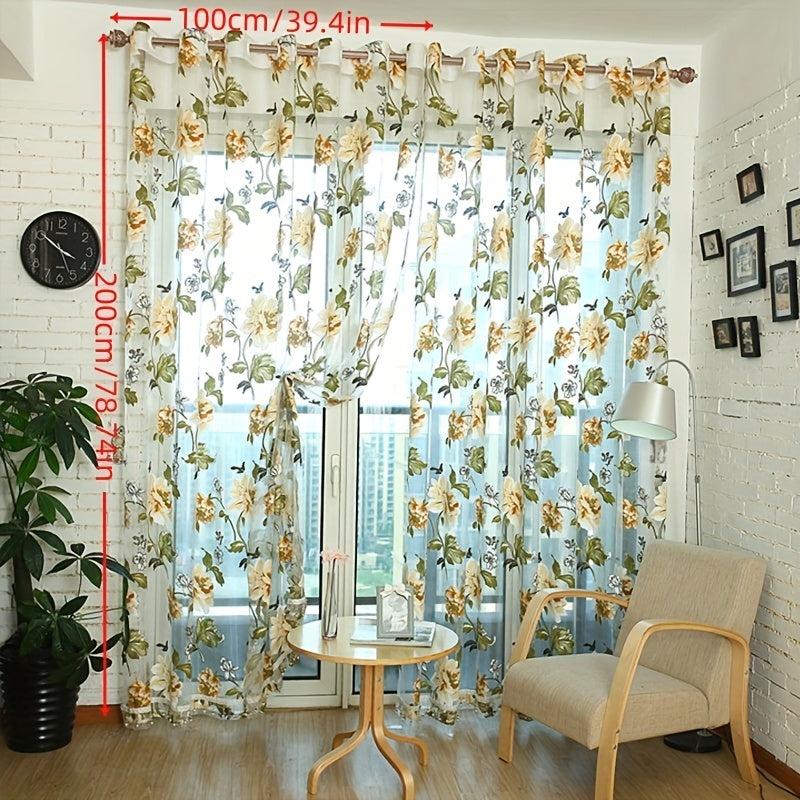 Peony Pattern Curtain Valance for Home Decor
