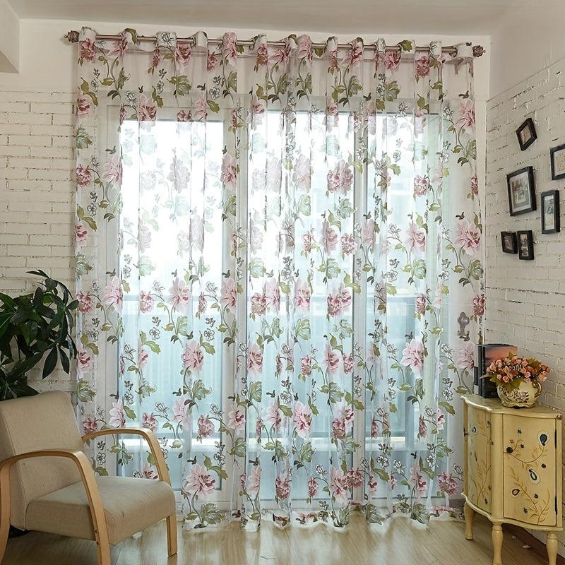 Peony Pattern Curtain Valance for Home Decor