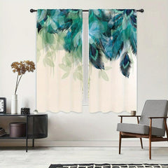 2pcs Peacock Feather Printed Window Curtain for Home Decor