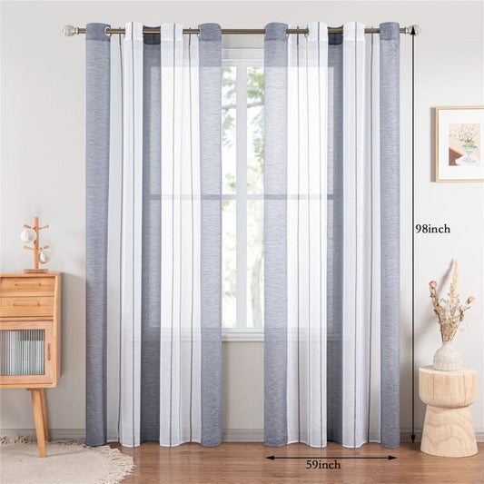 Sheer Tulle Curtains Striped Pattern Perforated Blinds for Living Room Bedroom
