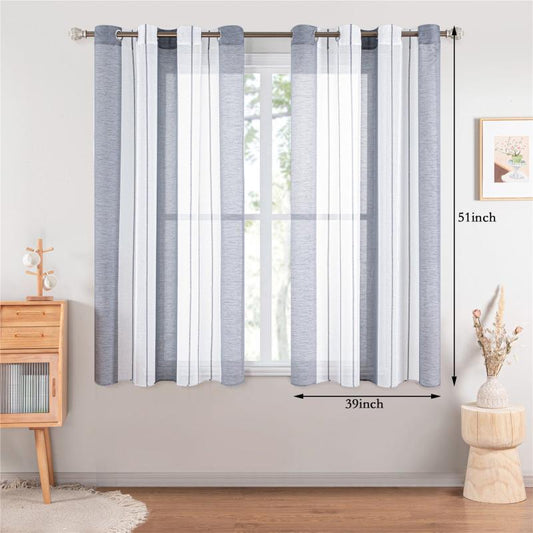 Sheer Tulle Curtains Striped Pattern Perforated Blinds for Living Room Bedroom