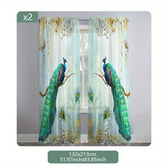 2pcs Peacock Pattern Curtains Rod Pocket for Stunning Background Decor