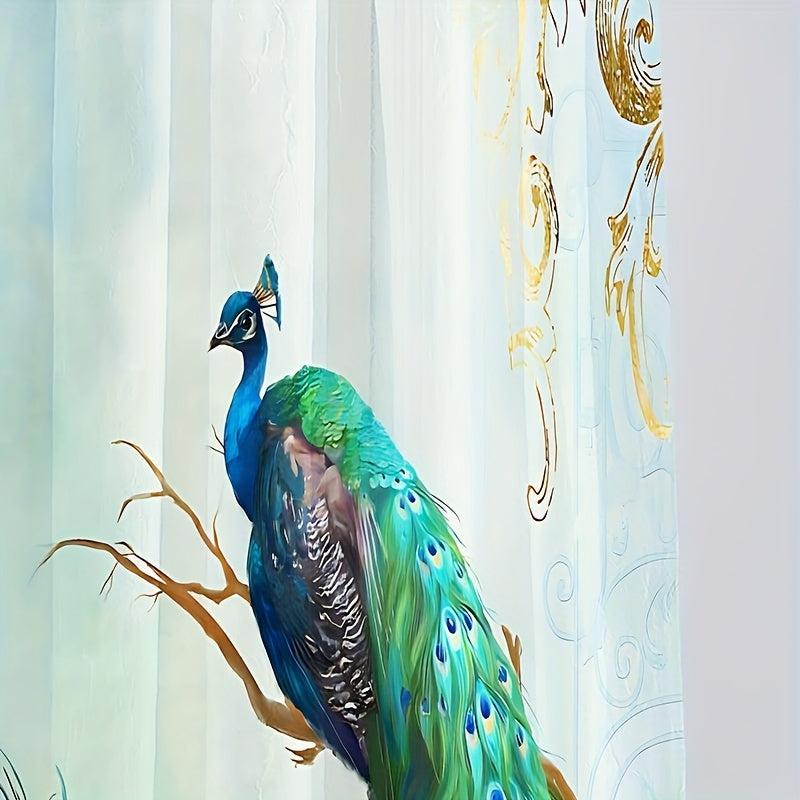 2pcs Peacock Pattern Curtains Rod Pocket for Stunning Background Decor