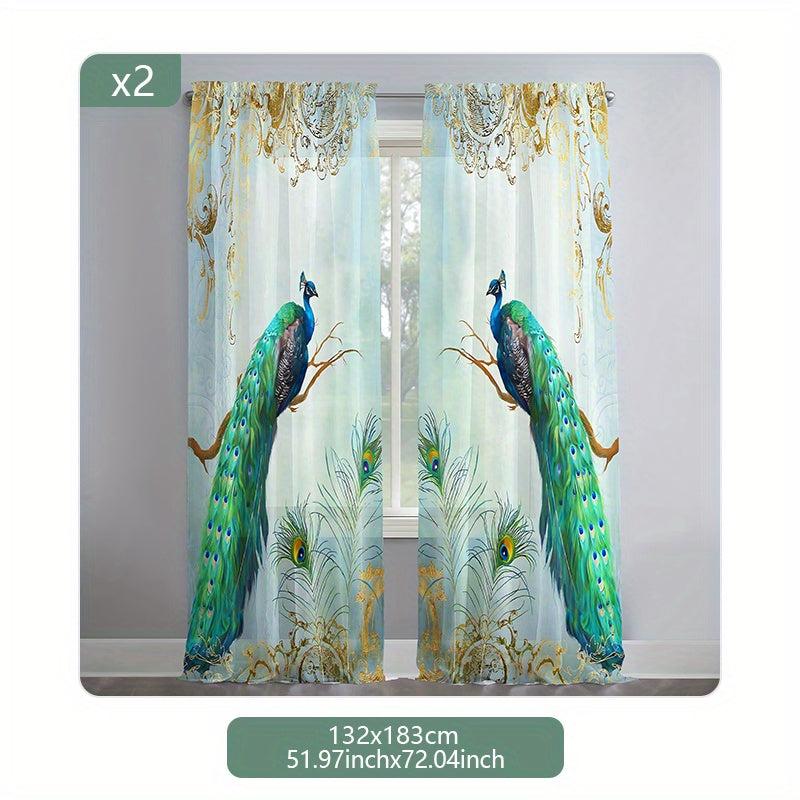 2pcs Peacock Pattern Curtains Rod Pocket for Stunning Background Decor