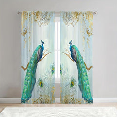 2pcs Peacock Pattern Curtains Rod Pocket for Stunning Background Decor