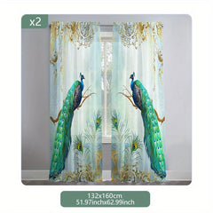 2pcs Peacock Pattern Curtains Rod Pocket for Stunning Background Decor