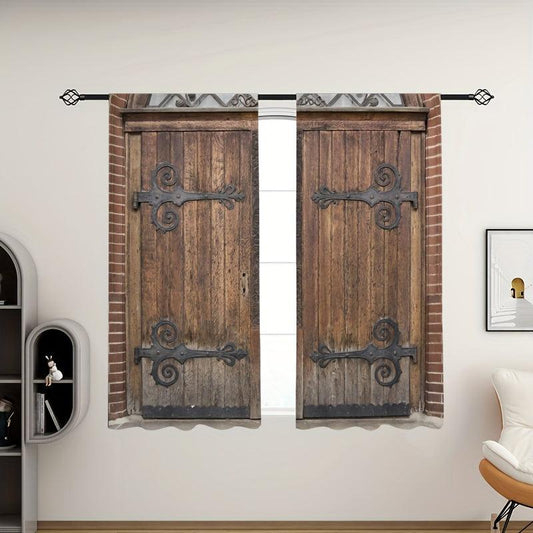 2 Panels Castle Wooden Door Printed Curtains for Living Room Bedroom