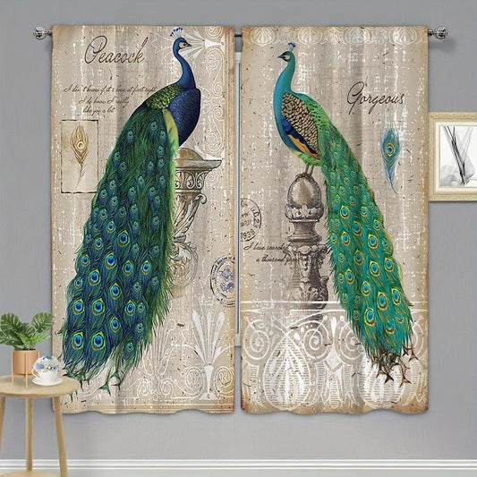 2pcs Vintage Peacock Printed Curtain Home Decor