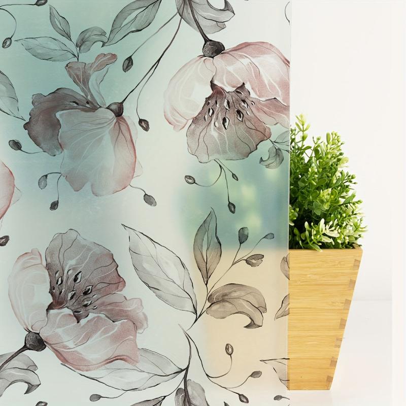 Waterproof Red Flower Printed Window Sticker - 47.24 x 15.75 inches