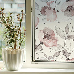 Waterproof Red Flower Printed Window Sticker - 47.24 x 15.75 inches