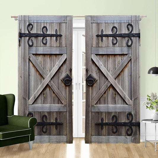 2pcs Vintage Ancient Door Curtains Rustic Wooden Forged Door