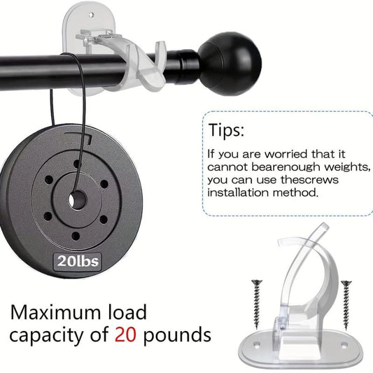 Adhesive Curtain Rod Brackets - No Drilling, 1.52-4.32 cm Rod Holder