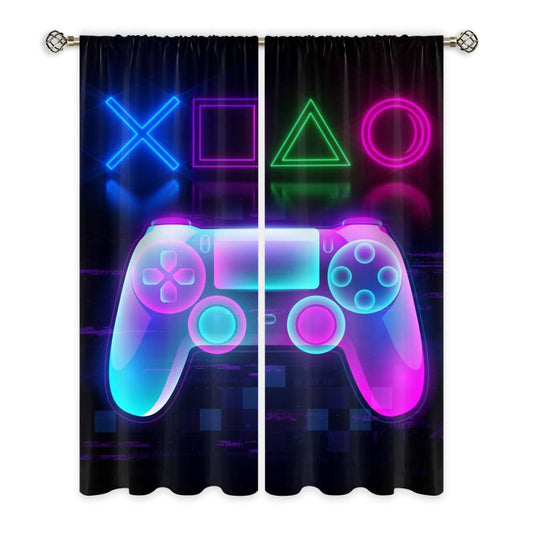 2pcs Gamepad Blackout Curtains for Playroom Bedroom Decor