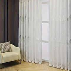 European Retro Lace Curtain Feather Foliage Jacquard Curtain