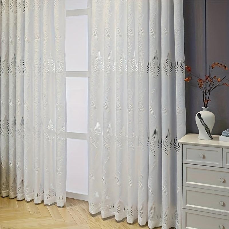 European Retro Lace Curtain Feather Foliage Jacquard Curtain