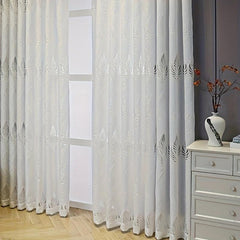 European Retro Lace Curtain Feather Foliage Jacquard Curtain