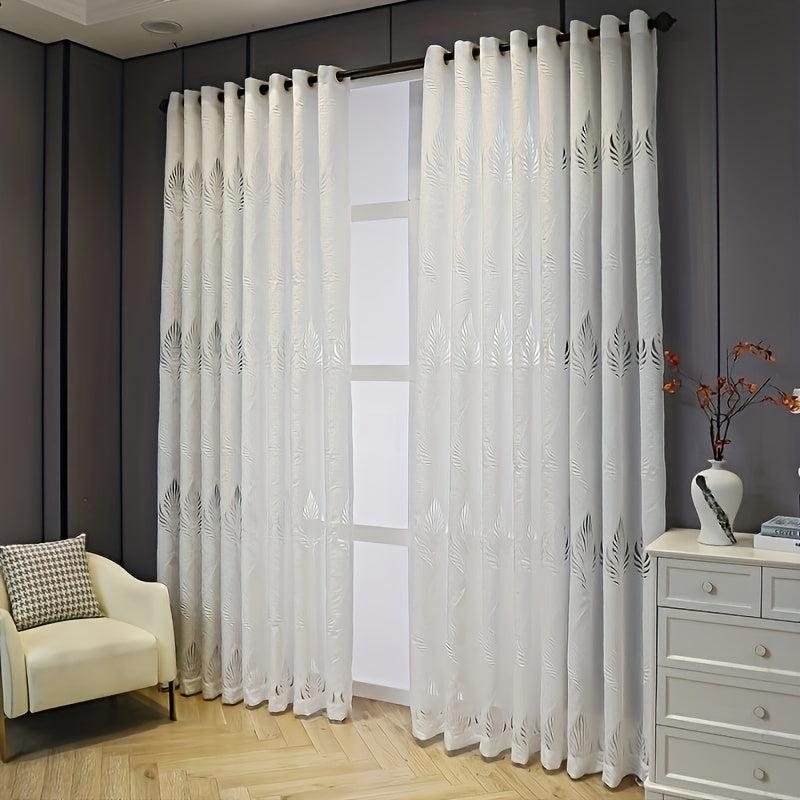 European Retro Lace Curtain Feather Foliage Jacquard Curtain