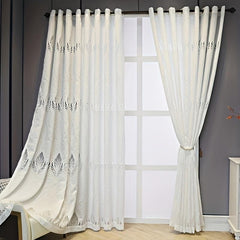 European Retro Lace Curtain Feather Foliage Jacquard Curtain