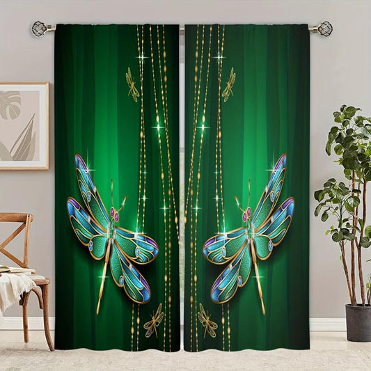 Butterfly Printed Rod Pocket Window Curtain Semi Blackout Decor - Set of 2 Panel