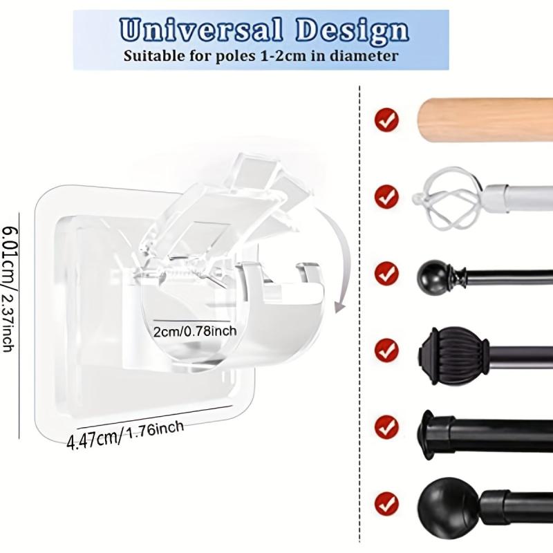 8pcs Self Adhesive Curtain Rod Brackets No Drilling Adjustable