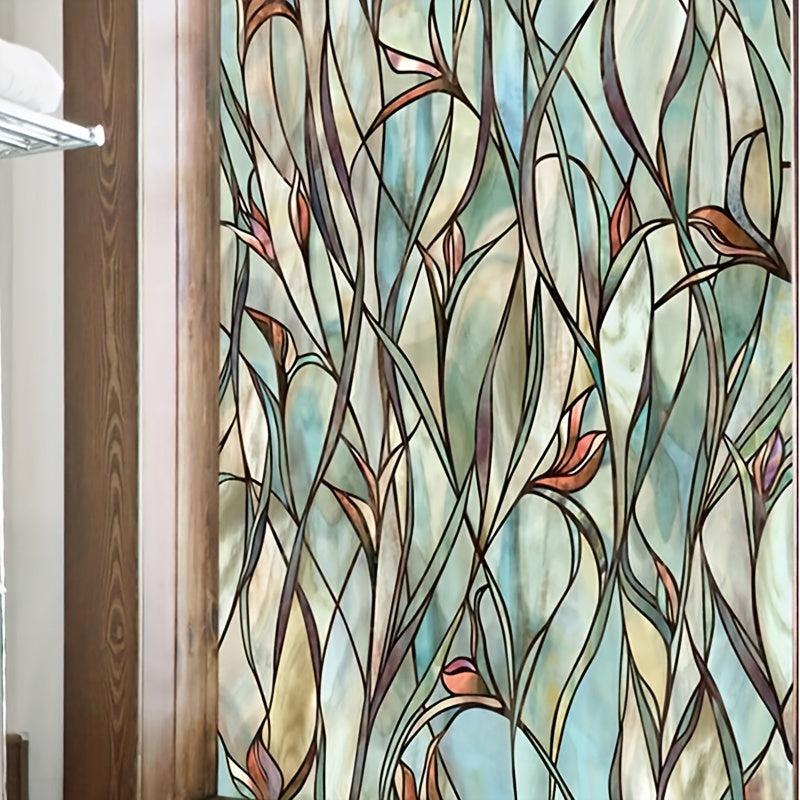 Leaf Printed Decorative Window Film PVC Home Bathroom Window Sticker
