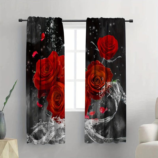 2-Panel Roses Printed Curtain for Home Decor