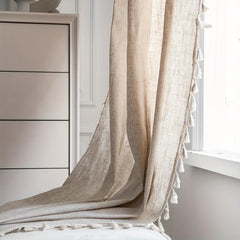 Polyester Linen Plain Kitchen Curtain Semi Shading with Tassel
