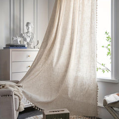 Polyester Linen Plain Kitchen Curtain Semi Shading with Tassel