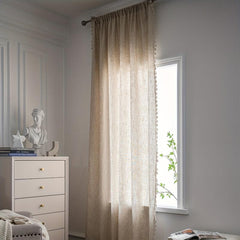 Polyester Linen Plain Kitchen Curtain Semi Shading with Tassel