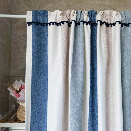 1PC Cafe Blackout Short Curtains Valance Colorful Striped Tassels