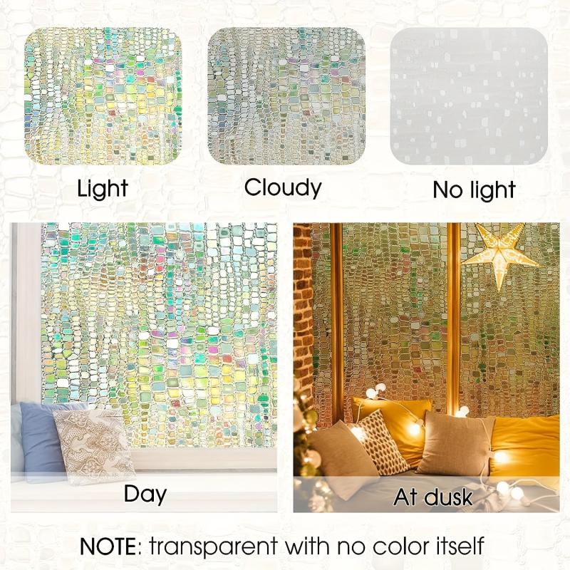 Rainbow Privacy Window Film 3D Stained Glass Block Decorative Home Tinting