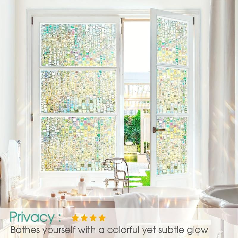 Rainbow Privacy Window Film 3D Stained Glass Block Decorative Home Tinting