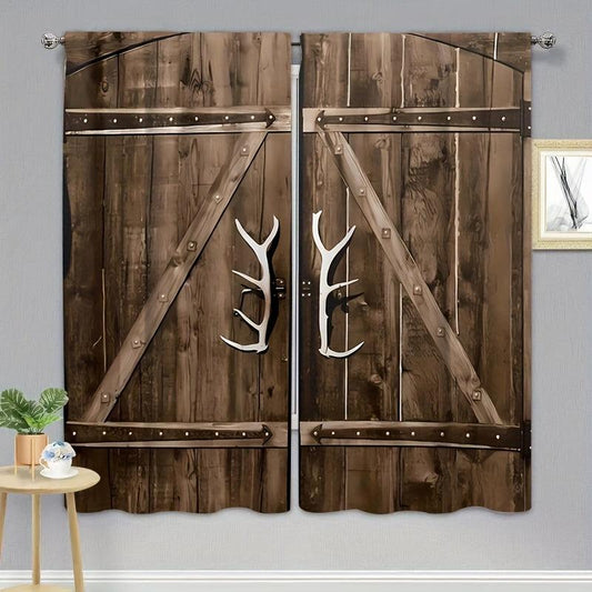 Vintage Wood Door Pattern Curtains Semi-Blackout Rod Pocket