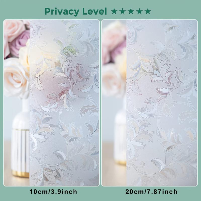 Vintage Curly Leaf Privacy Window Film Translucent No Glue Frosted Static