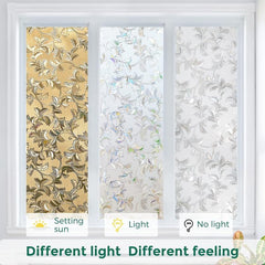 Vintage Curly Leaf Privacy Window Film Translucent No Glue Frosted Static