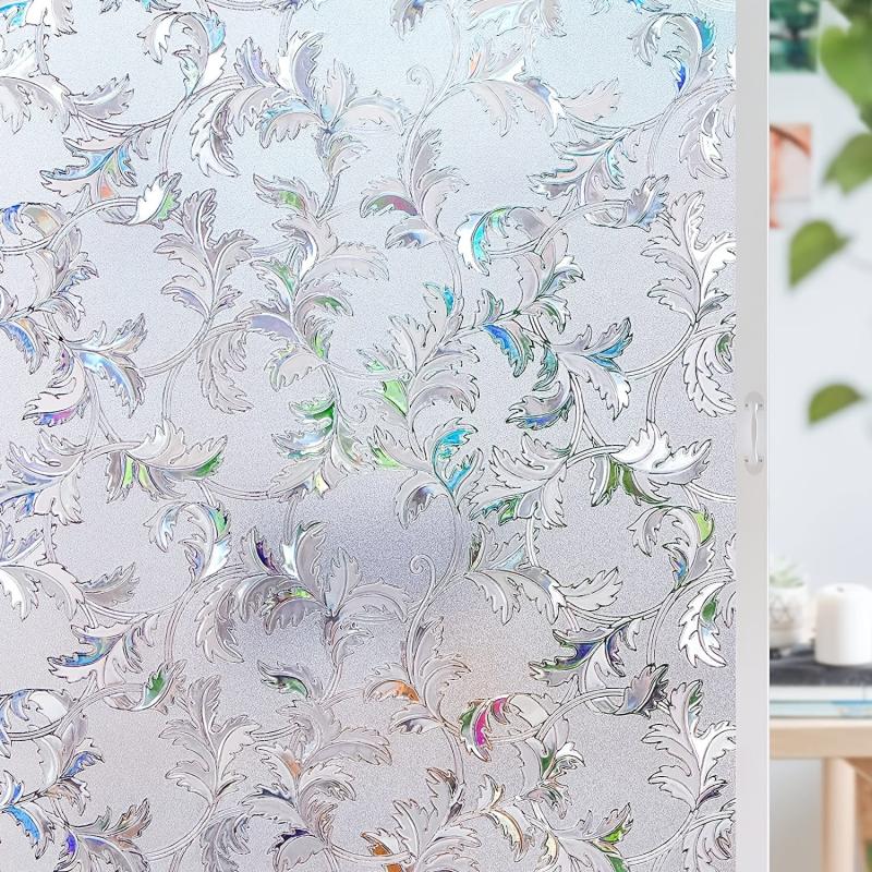 Vintage Curly Leaf Privacy Window Film Translucent No Glue Frosted Static