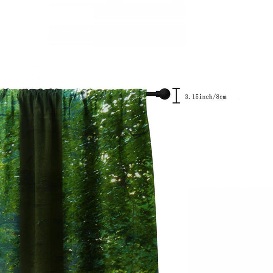 Morning Trees Forest Green Waterproof Curtains Set for Home Decor