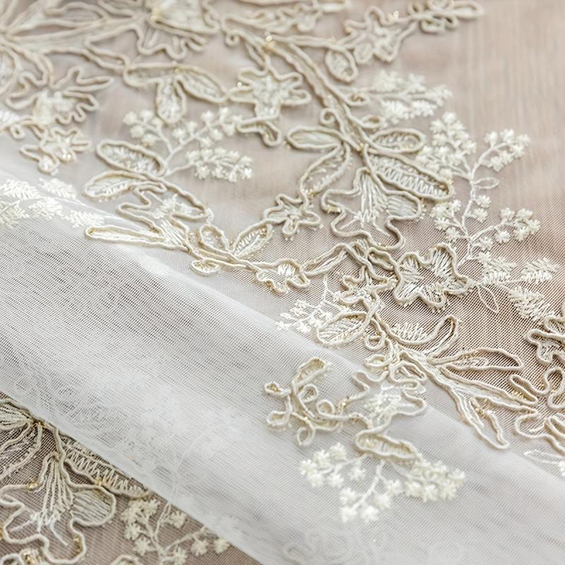 Embroidery Sheer Curtain Embossed Branch Leaf Pattern Embroidery Curtain