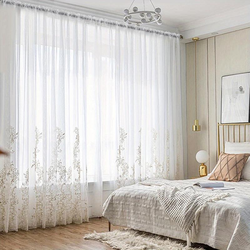 Embroidery Sheer Curtain Embossed Branch Leaf Pattern Embroidery Curtain