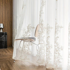 Embroidery Sheer Curtain Embossed Branch Leaf Pattern Embroidery Curtain