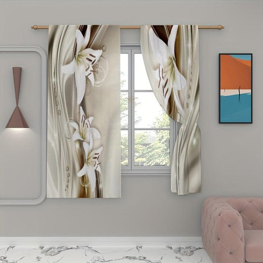 2pcs 3D Flower Pattern Sheer Curtain for Home Decor