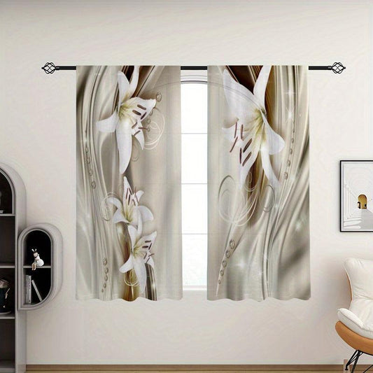 2pcs 3D Flower Pattern Sheer Curtain for Home Decor