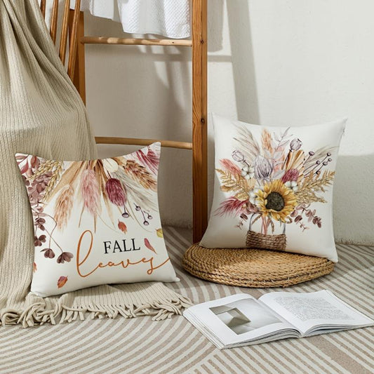 Autumn Throw Pillow Covers Pumpkin Wheat Sunflower Jar Thanksgiving Pillow