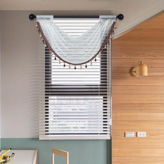 Translucent Wavy Valance Curtain with Beads Edge for Living Room Bedroom Window
