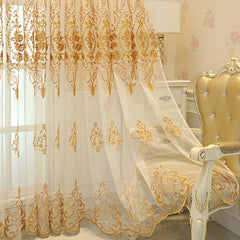 Geometric Embroidered Sheer Curtain for Living Room
